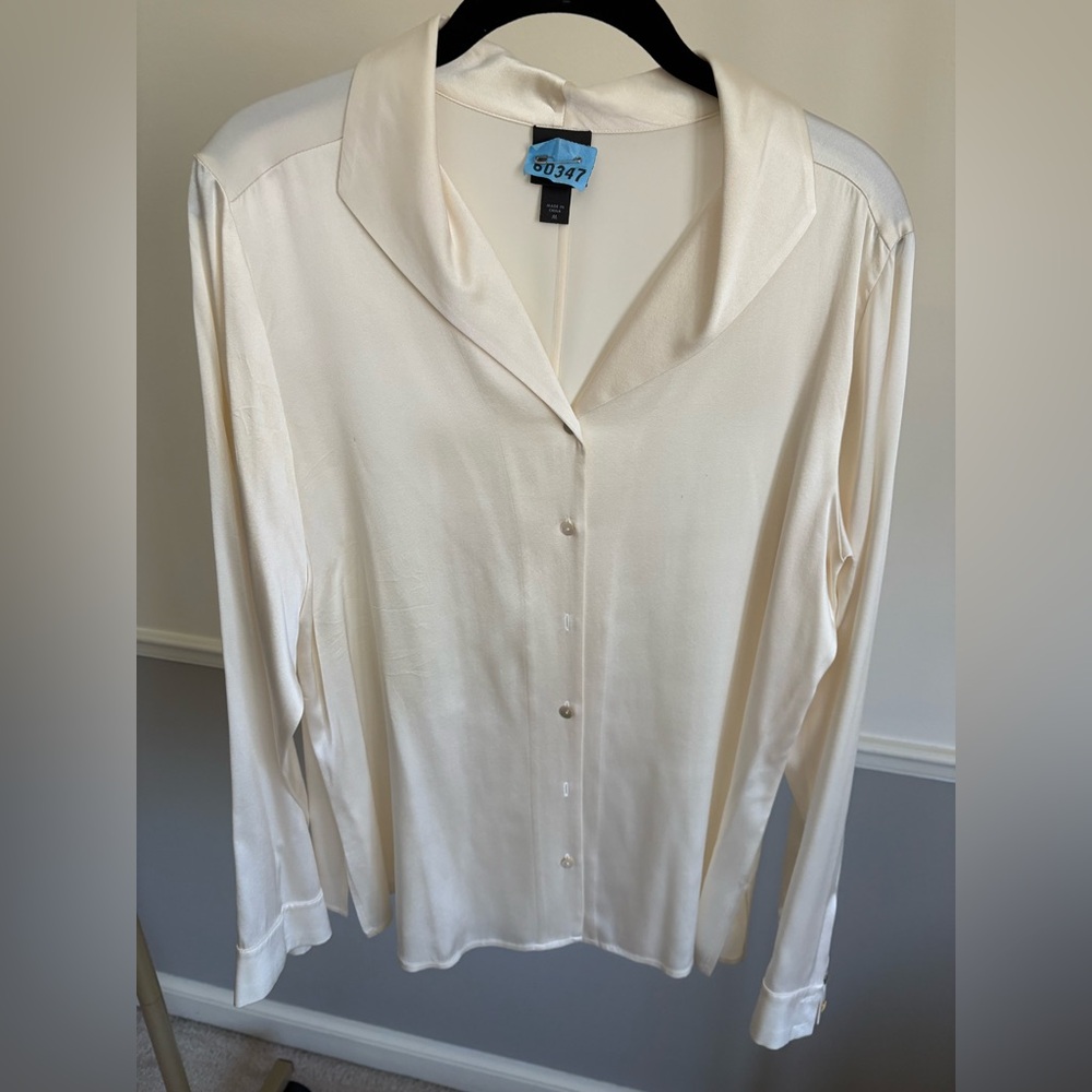 Eileen Fischer ivory silk charmeuse blouse.